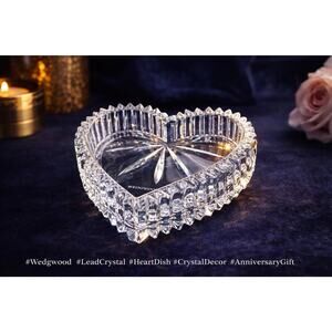 Vintage Wedgwood Heart Trinket Dish Lead Crystal Cut Germany Jewelry Tray 4”